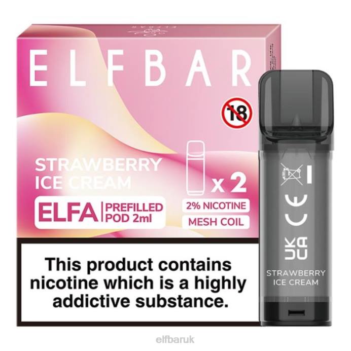 ELFBAR Elfa Pre-Filled Pod - 2ml - 20mg (2 Pack) DN42115 Strawberry Ice Cream