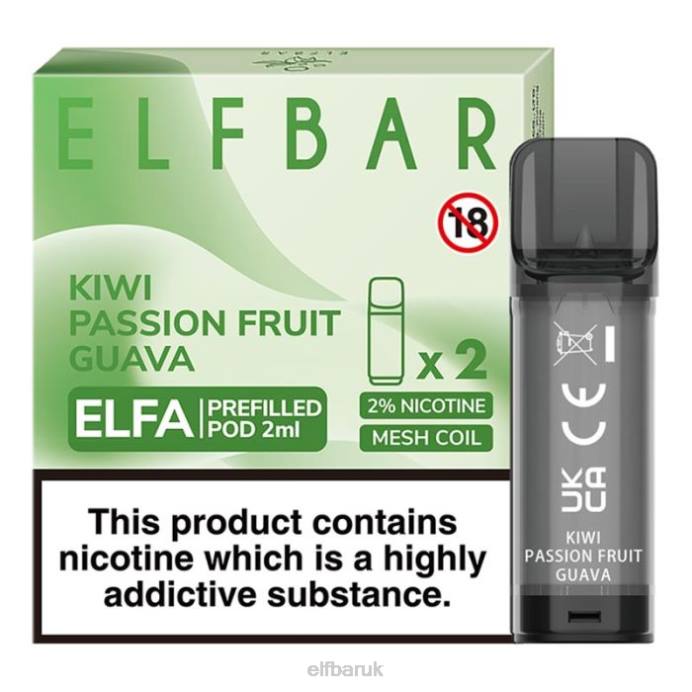 ELFBAR Elfa Pre-Filled Pod - 2ml - 20mg (2 Pack) DN42117 Kiwi Passion Fruit Guava